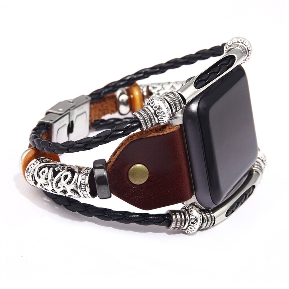 Beaded Braided Leather Watchband for Apple - Picture 2 of 16